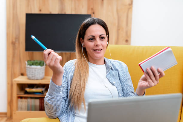 istock Abstract Taking Online Examination, Watching Internet Videos, Learning New Things, Giving Lectures Lessons, Virtual Class Meeting, Remote Office Work, Computer Presentation 1337192601