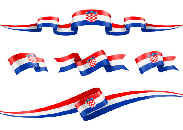 набор лент флагов хорватии - векторная иллюстрация - croatia stock illustrations