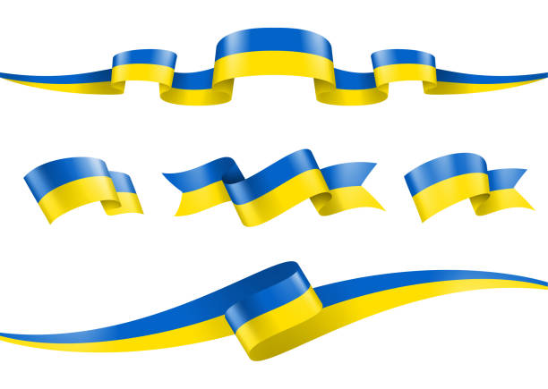 ukraine flag ribbon set - vector stock illustration - 烏克蘭 圖片 幅插畫檔、美工圖案、卡通及圖標