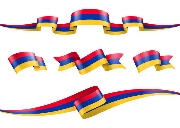 armenia flag ribbon set - vector stock illustration - ermeni bayrağı stock illustrations