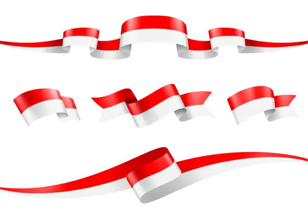Vector illustration of Monaco flag Ribbon Set - Vector Stock Illustration