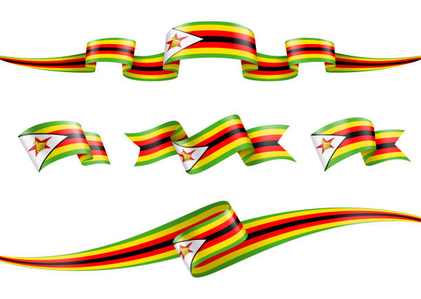 ilustrações de stock, clip art, desenhos animados e ícones de zimbabwe flag ribbon set - vector stock illustration - zimbabwe