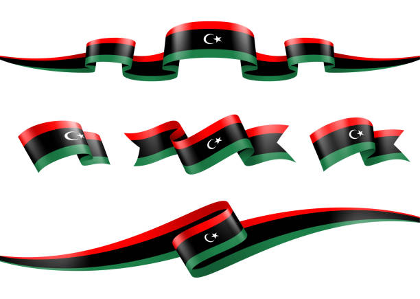 ilustraciones, imágenes clip art, dibujos animados e iconos de stock de conjunto de cintas de la bandera de libia - vector stock illustration - libyan flag