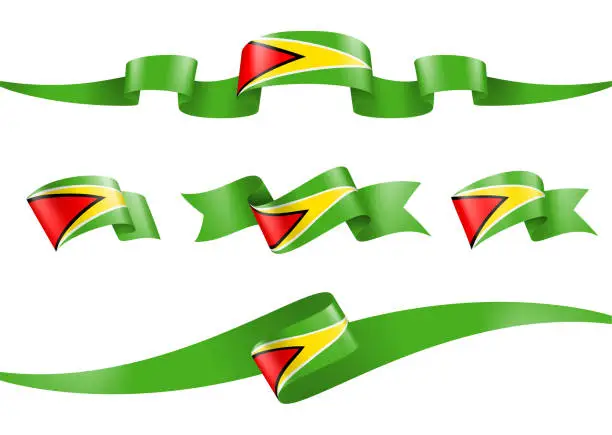 Vector illustration of Guyana flag Ribbon Set - Vector Stock Illustration