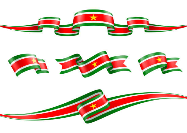 суринам флаг ribbon set - векторная иллюстрация - flag of suriname stock illustrations