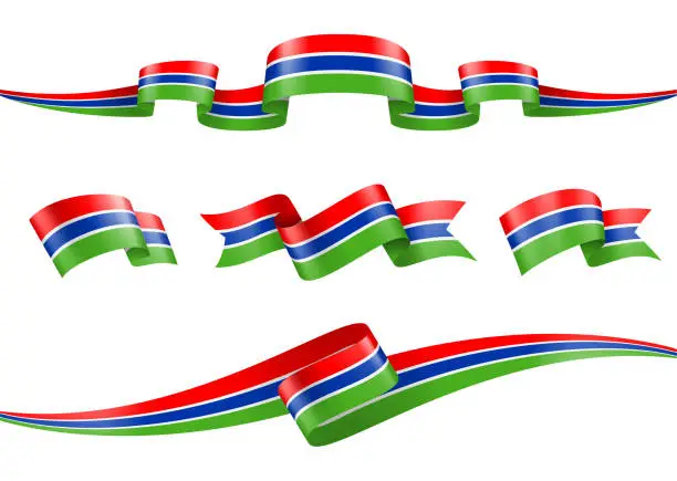 Vector illustration of Gambia flag Ribbon Set - Vector Stock Illustration