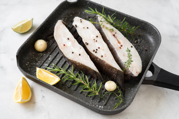 istock Raw halibut fish steaks prepared for grill in a pan 1337195196
