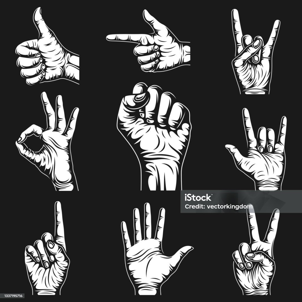 Visual Hand Signs Hand Signs And Gestures Collection Vector Graphic Stock Illustration ...