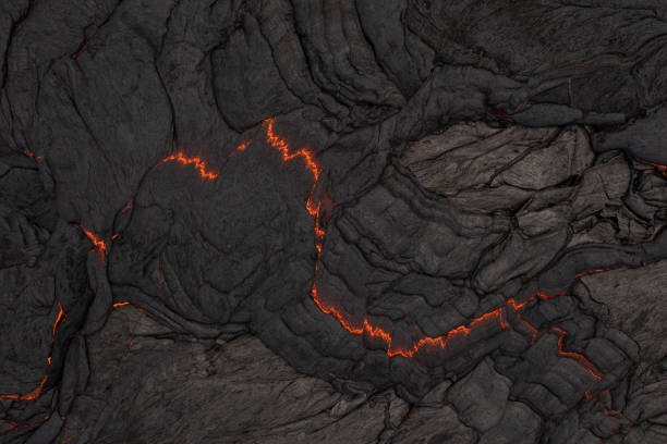 istock Volcanic Eruption and lava field from aerial view 1337197838
