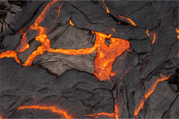 istock Volcanic Eruption and lava field from aerial view 1337197857