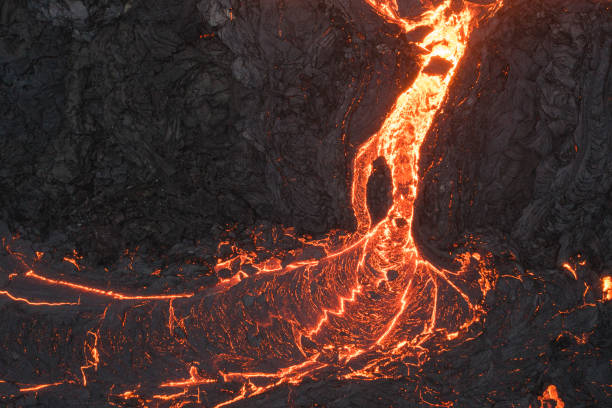 istock Volcanic Eruption and lava field from aerial view 1337199174