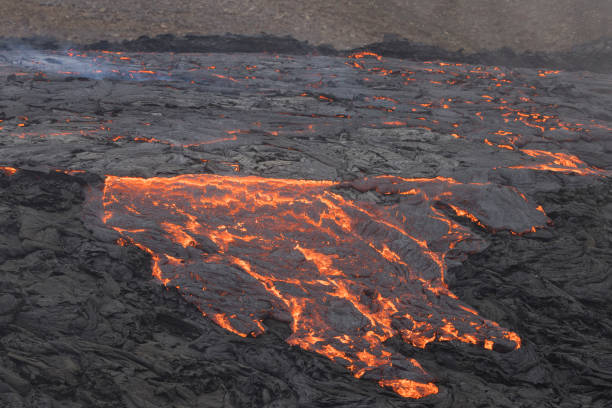 istock Volcano eruption and lava field 1337206478