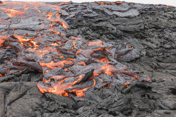 istock Volcano eruption and lava field 1337206741