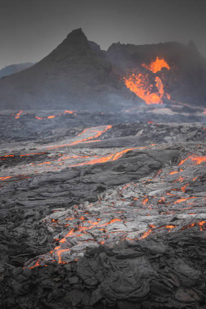 istock Volcano eruption and lava field 1337206852