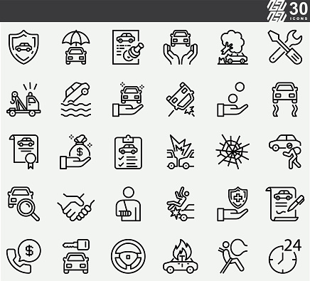 Car Insurance , Accident Line Icons