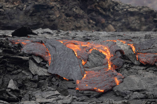 istock Volcano eruption and lava field 1337207148