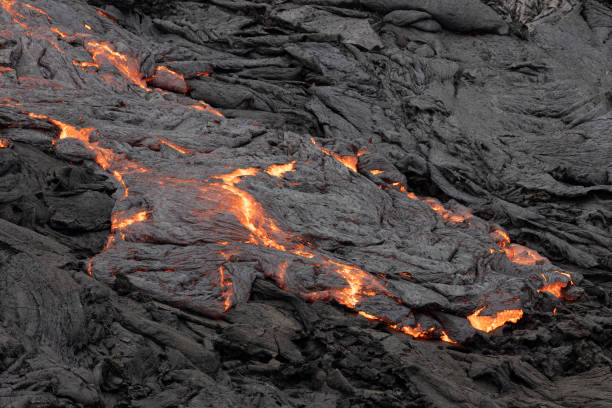 istock Volcano eruption and lava field 1337207194