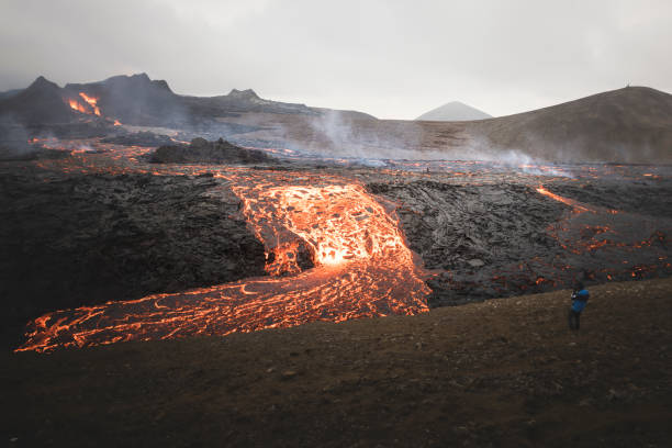 istock Volcano eruption and lava field 1337208051