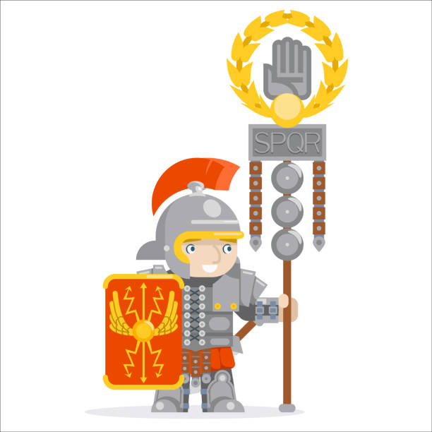 legion flaga rzymski legionare wojownik pretoriańska straż flagbearer rpg gra warstwowa animacja gotowa ilustracja wektorowa postaci - flag bearer stock illustrations