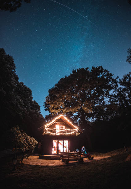 istock Wooden cottage under the Milky May during Perseids 1337210583