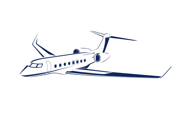 ilustrações de stock, clip art, desenhos animados e ícones de executive long range business jet. private aviation. single color graphics for print, vynil, logo, presentations etc. - corporate jet