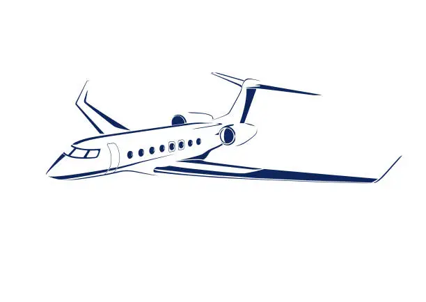 Vector illustration of Executive long range business jet. Private aviation. Single color graphics for print, vynil, logo, presentations etc.