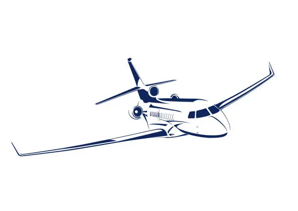 Vector illustration of Executive long range business jet. Private aviation. Single color graphics for print, vynil, logo, presentations etc.