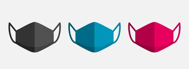 Vector illustration of Cloth face mask in different colors. Realistic Black, blue and pink protective mask.