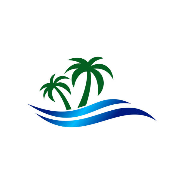 illustrations, cliparts, dessins animés et icônes de modèle de logo vectoriel palm tree and wave icon - hawaii islands beach island palm tree