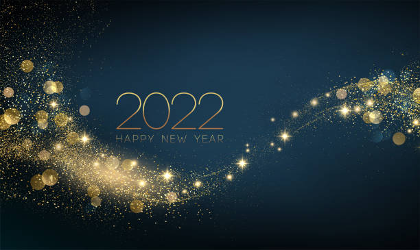 illustrazioni stock, clip art, cartoni animati e icone di tendenza di 2022 capodanno astratto colore lucido oro onda elemento di design - scintillante