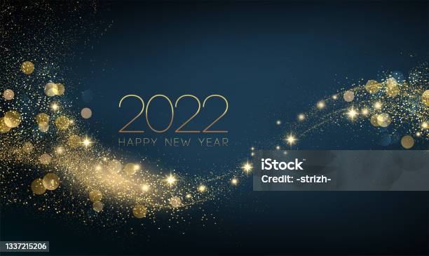 2022 New Year Abstract Shiny Color Gold Wave Design Element - Arte vetorial de stock e mais imagens de Brilhante - Reluzente