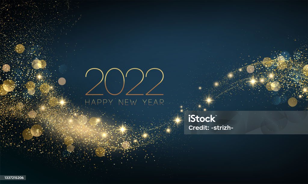 2022 New Year Abstract shiny color gold wave design element 2022 New year with Abstract shiny color gold wave design element and glitter effect on dark background. For Calendar, poster design New Year's Eve stock vector