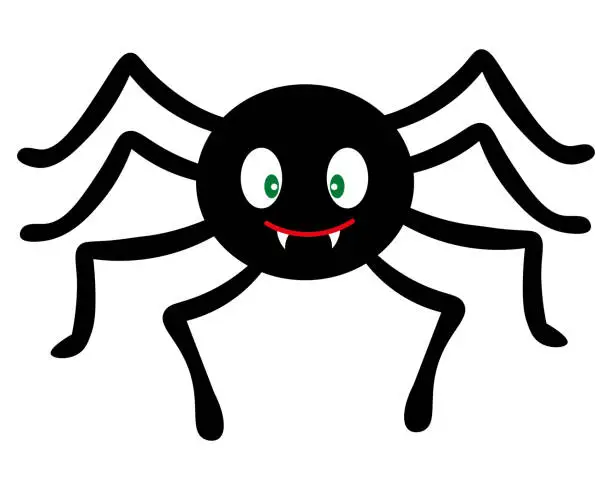 Vector illustration of Spider. Silhouette. Vector illustration. Isolated white background. Flat style. Cute toothy. Halloween symbol. All Saints Day. A clever hunter. Funny character with big fangs. Little centipede.