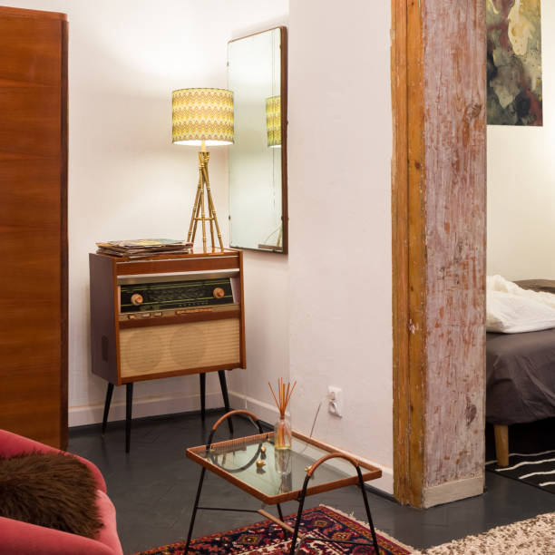 Vintage style radio in eclectic room
