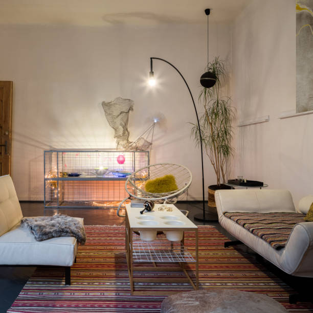 istock Eclectic style living room with modern lighting 1337225420