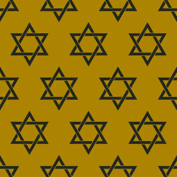Vector illustration of Star of David sign. Six-pointed star icon. Symbol of Judaism. Seamless pattern. Esoteric; sacred geometry  Vector illustration