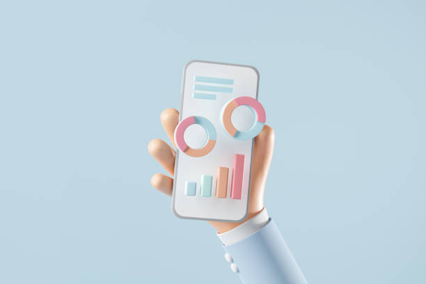 istock Online marketing, Hand holding mobile phone with data chart, financial report chart, data analysis. 1337228320