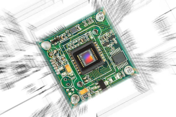 電気回路の背景に対するcmosセンサ - sensor ccd electronics industry cmos ストックフォトと画像