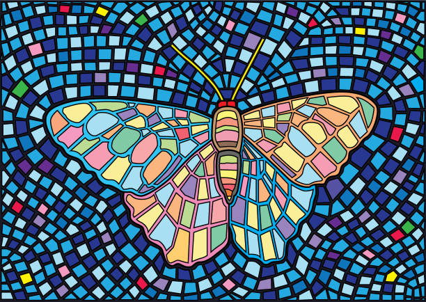schmetterling buntglas mosaik unschärfe hintergrund illustration vektor - kronblatt stock-grafiken, -clipart, -cartoons und -symbole