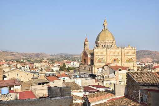 Aerial view on downtown Favara with majestic church