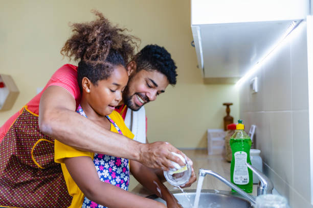 istock Daughter helps Dad clean the dishes 1337237641