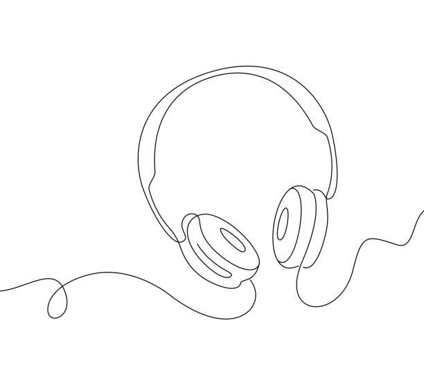 headphone line art - kulaklık seti ses ekipmanı stock illustrations