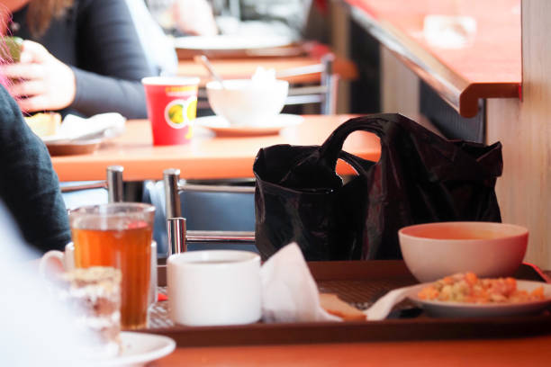 Dining room lunch. An economical, not expensive lunch on a plastic tray in a diner