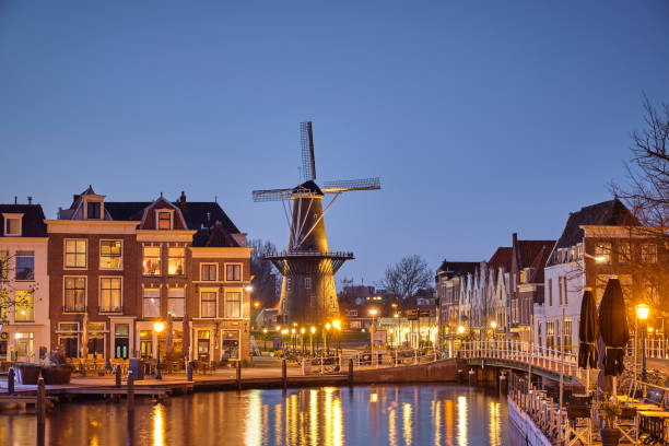 Leiden by night stock photo