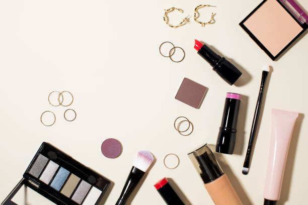 istock Decorative cosmetics for makeup on a beige background top view. Copy space. 1337241190
