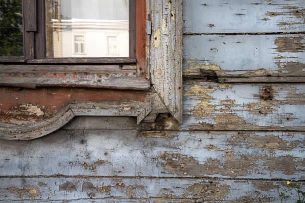 Riga, Latvia. August 2021. Detail of the typical wooden houses in the city center