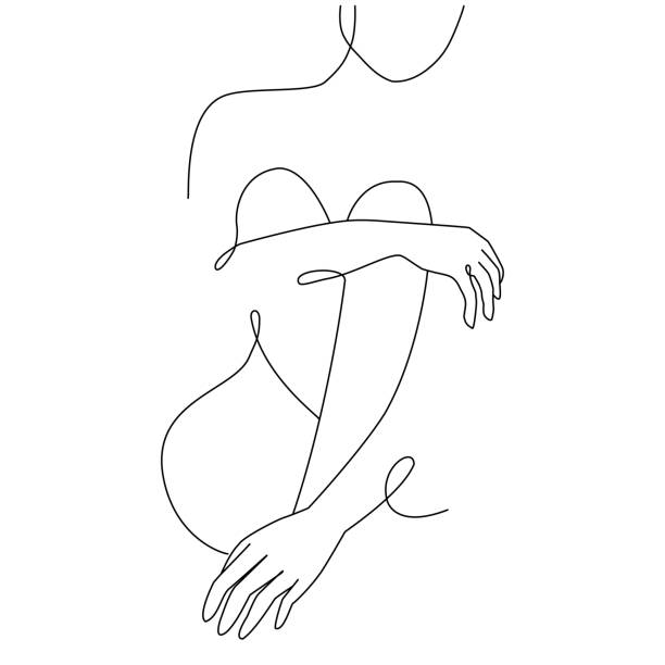 vektor eine linie kunst illustration einer silhouette schöne frau auf weißem hintergrund, lineart mädchen - naked people women female stock-grafiken, -clipart, -cartoons und -symbole