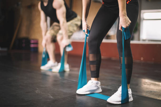 istock Individual Cross training with resistance band 1337247903