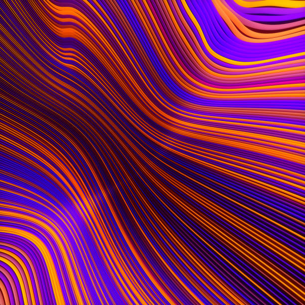 istock Wavy wires digital illustration of iridescent striped floating lines. Creative pattern design. 3d rendering 1337249219