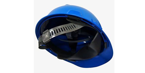 Blue safety helmet with suspension, this helmet is usually worn by construction workers to protect their heads from collisions with hard objects and other work accidents.